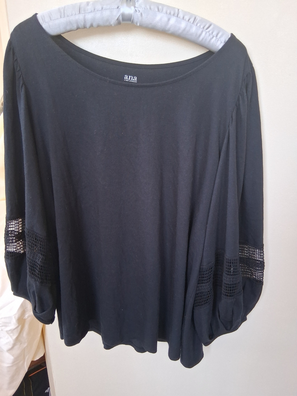 a.n.a Black Crochet-Sleeve Women’s Top